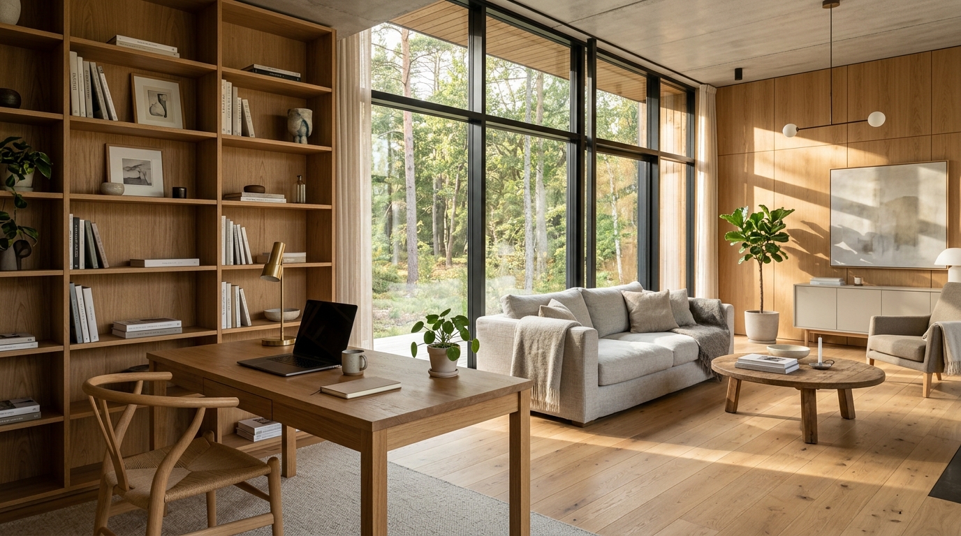 Không gian phòng khách và phòng làm việc Scandinavian BigCenter Decor